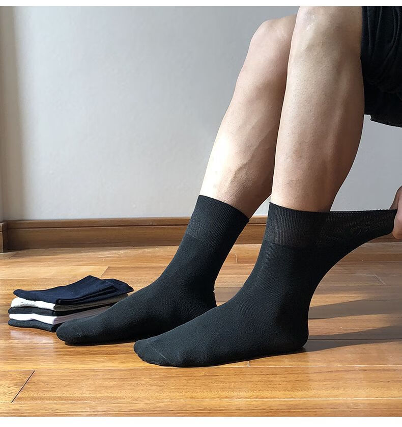 男丝袜 薄款男士松口袜中老年人高筒袜宽松加肥加大码45中筒袜 10双