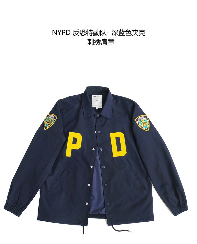 美式cs战术执法教练夹克衫男士秋冬季nypd探员外套识别防风款衣服白字
