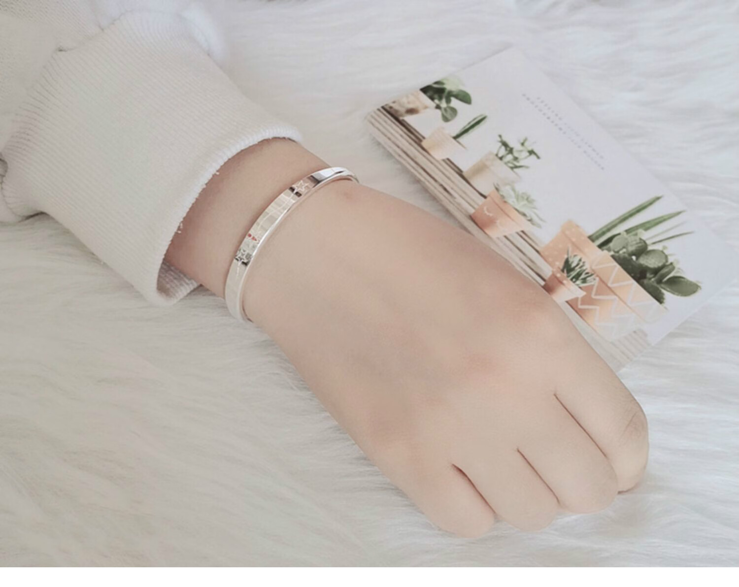 手环年轻款银饰品可调节情人节生日礼物 时尚心电图手镯26克-足银999