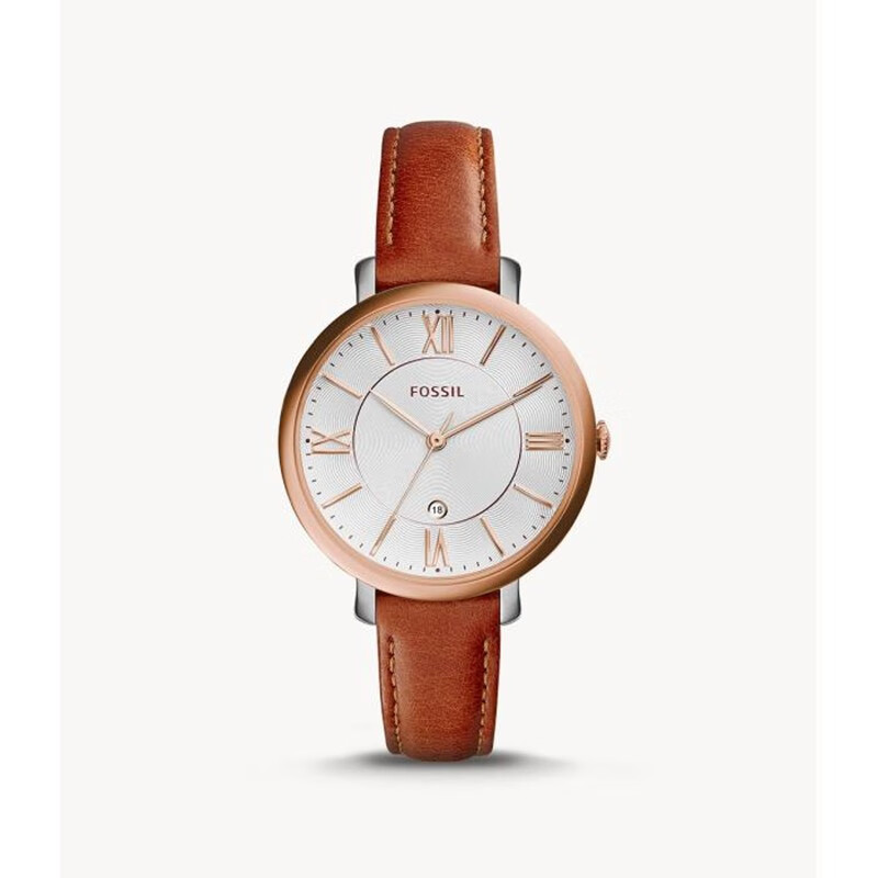 化石(fossil) 女士手表石防水英机芯 深棕色皮革表带腕表 30米防水36
