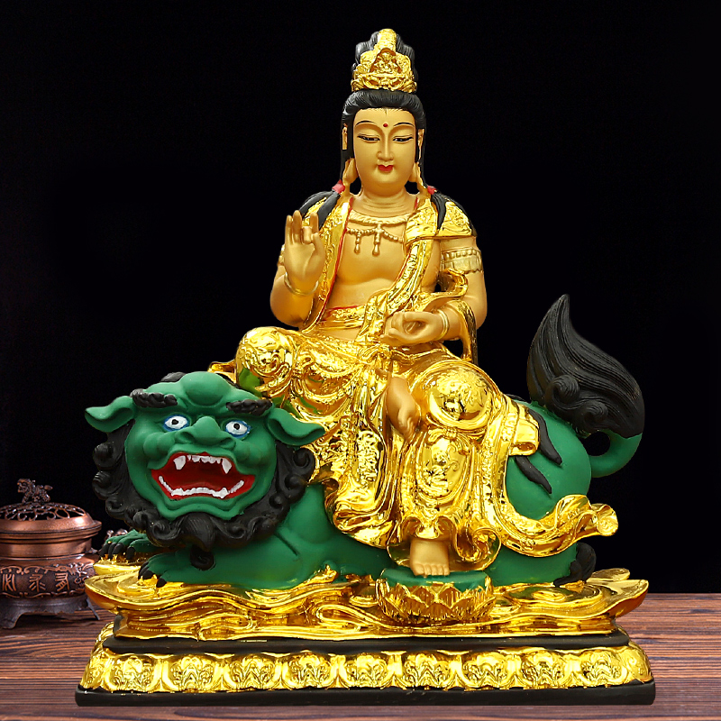 华音殿 文殊菩萨普贤菩萨12寸16寸19寸店铺家用供奉摆件新款文殊普贤