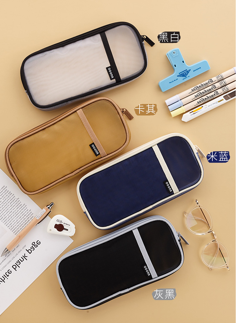 安蔻angoo透明笔袋网纱铅笔袋女ins日系女生简约初中生高级感笔盒高中