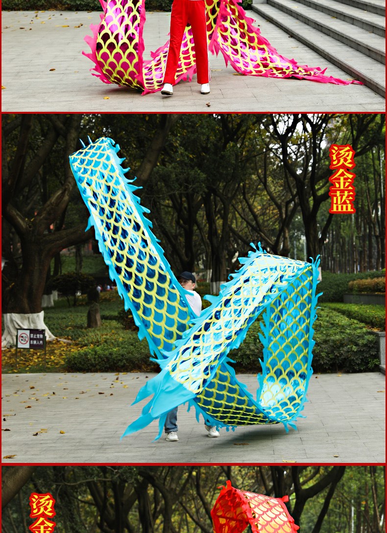 舞龙彩带健身龙带龙头彩带烫金彩绸12米户外锻炼中老年人广场手甩舞龙