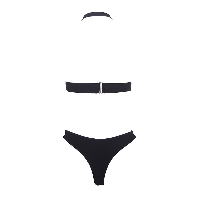 欧美性感抹胸分体三点式泳衣比基尼高叉渡假温泉大胸泳装女 玫红色 l