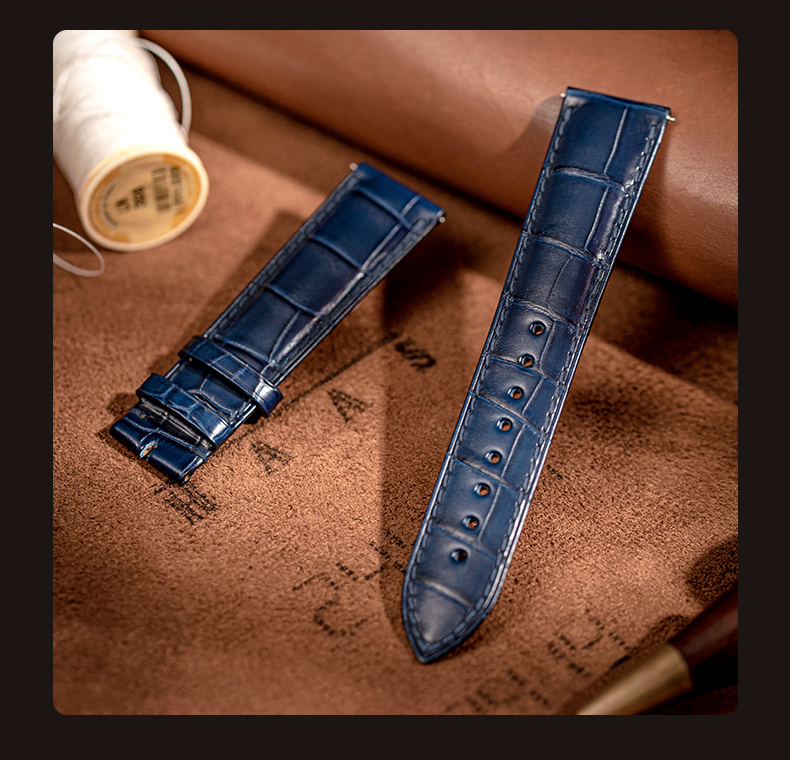 积优 积家表带 男真皮鳄鱼皮手表带 适用于积家月相大师约会小丑翻转