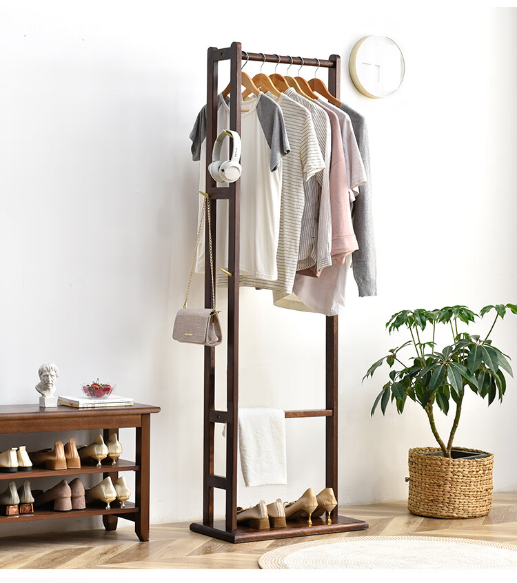 南啵丸挂衣架落地结实衣帽架卧室进门阳台衣服架子家用榉木小2745165
