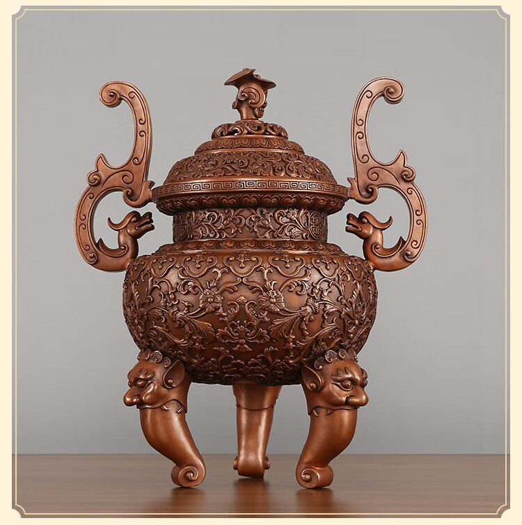 铜欣祥 紫铜五供摆件佛前供具套装供佛香炉烛台花瓶佛堂供奉家用 紫铜