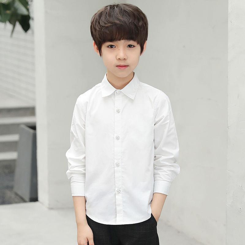 儿童长袖纯棉白色衬衣中大童小学生校服演出服 男生版白色长袖衬衫