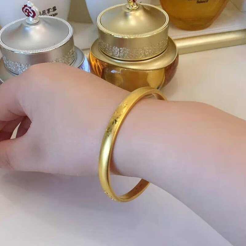 黎丝莱顿 情人节礼物送女朋友老婆古法黄金手镯 999足金福字素圈手镯