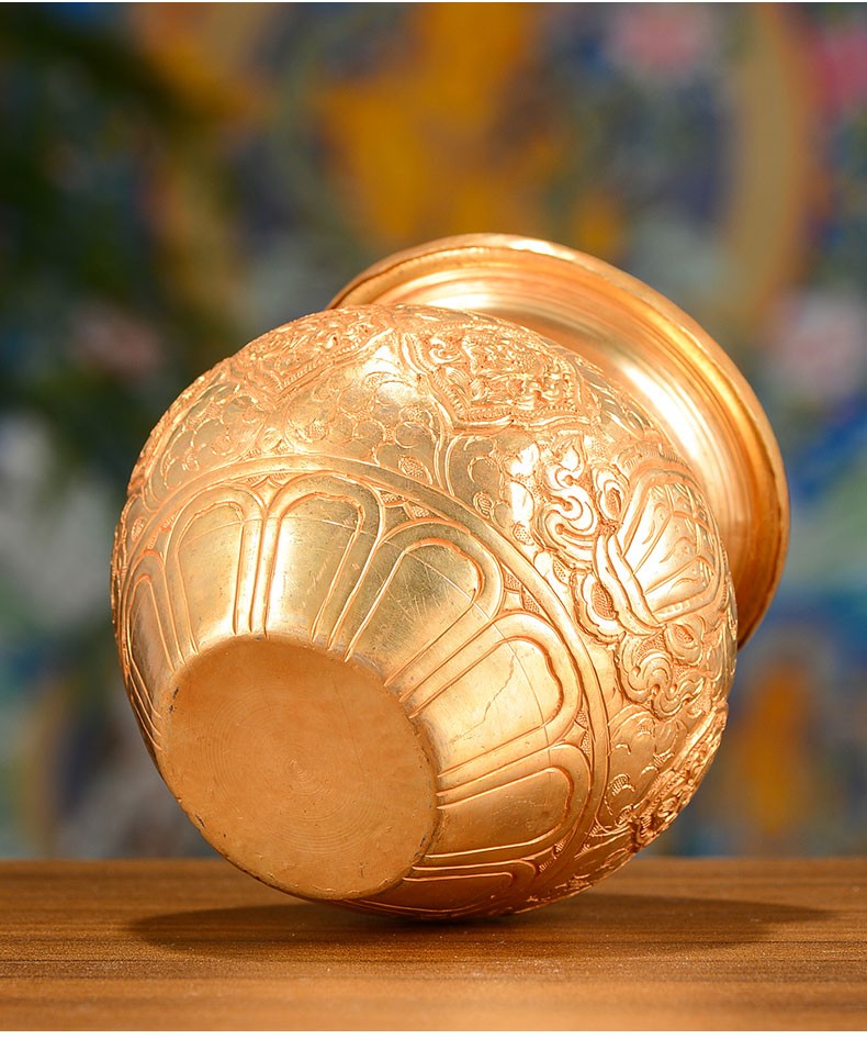 艺巅吉彩 八吉祥宝瓶 藏传佛教密宗修行佛具尼泊尔铜全鎏金雕花财神