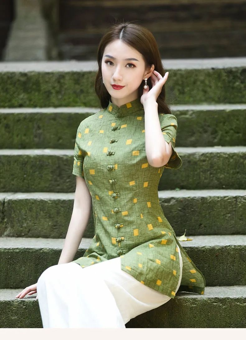 旗袍上衣短袖复古仿棉麻中国风民国风女装7112绿色收藏店铺优先发货