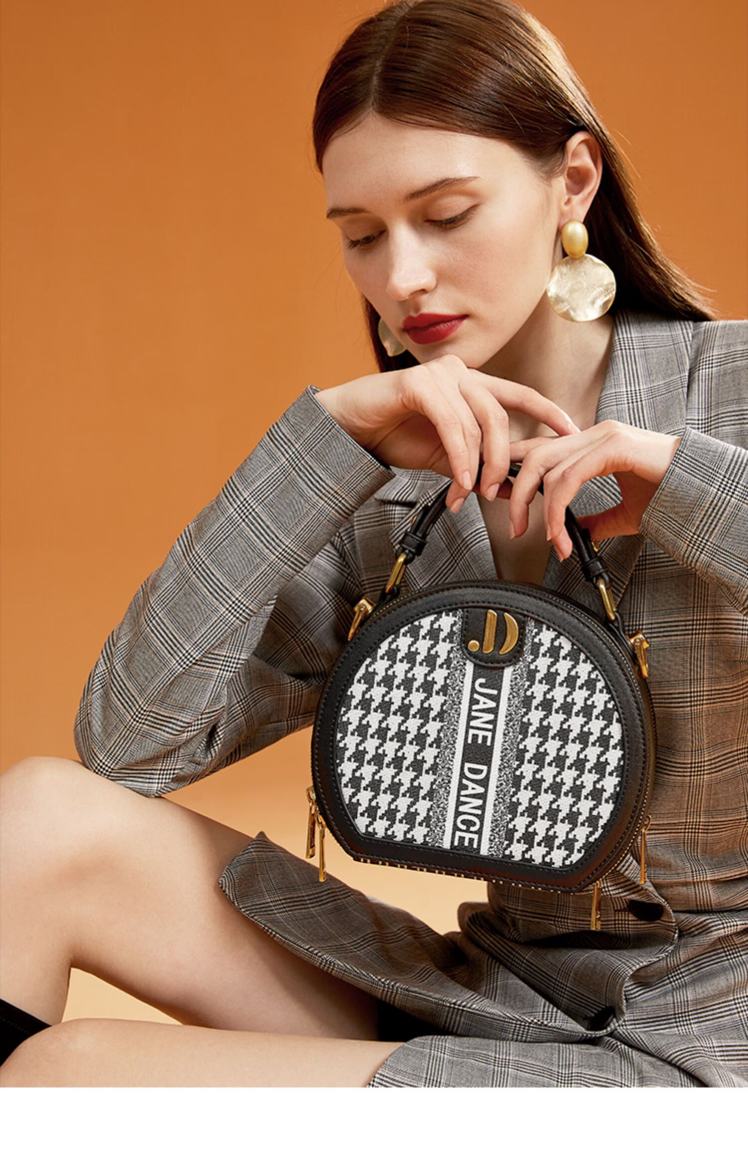 janedance简舞千鸟格子小圆包朋友老婆情人单肩斜挎手提包抖音同款