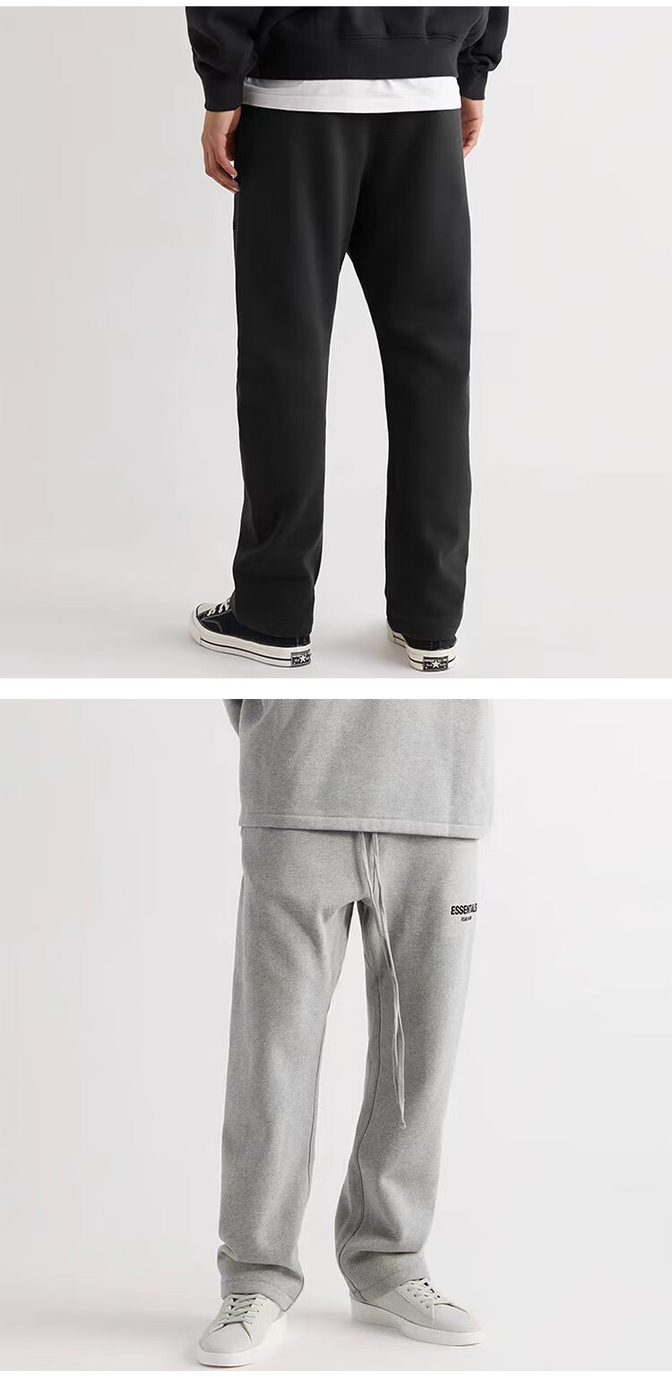 fog复线essentials第八季植绒字母直筒长裤子男宽松情侣休闲卫裤 浅