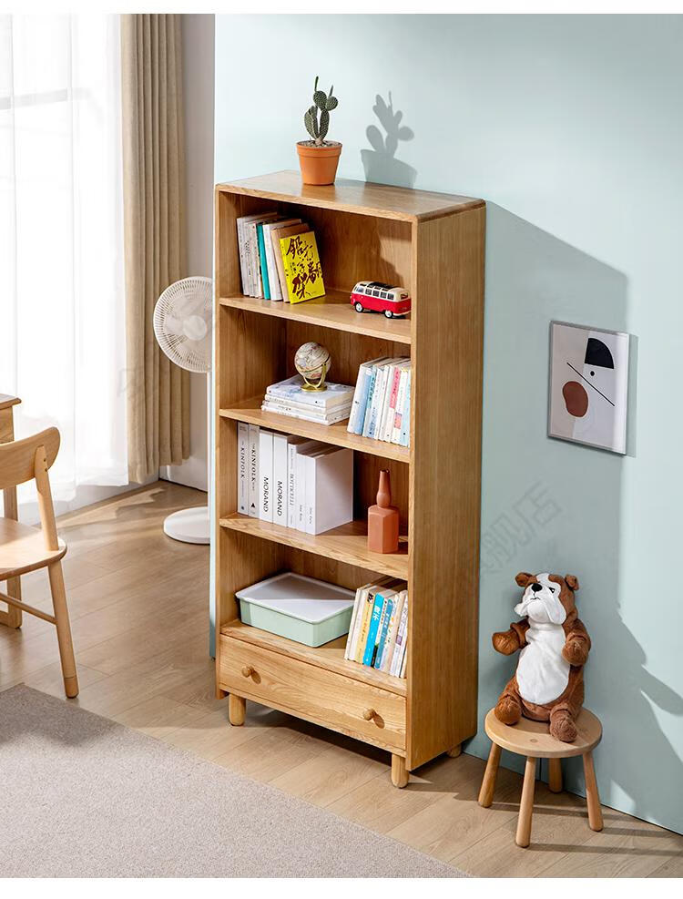 多层收纳北欧置物架小户型学生劲胜jinsheng原木色矮款书架实木水曲柳