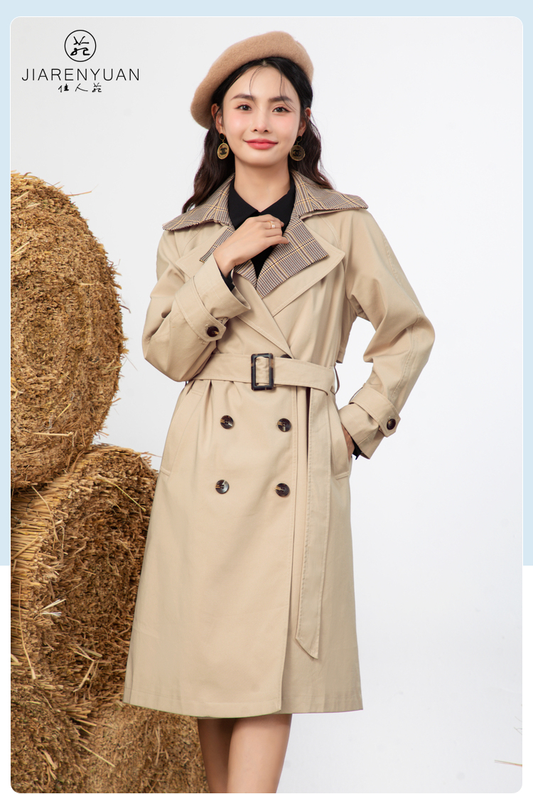 佳人苑风衣女2021年新款秋季双领双排扣中长款收腰显瘦女复古大衣