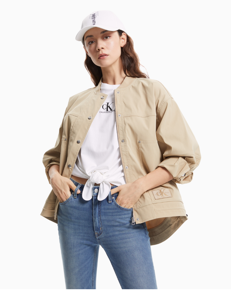 ck jeans 2021秋冬新款女装抽绳下摆宽松棒球服外套j216404 pf2