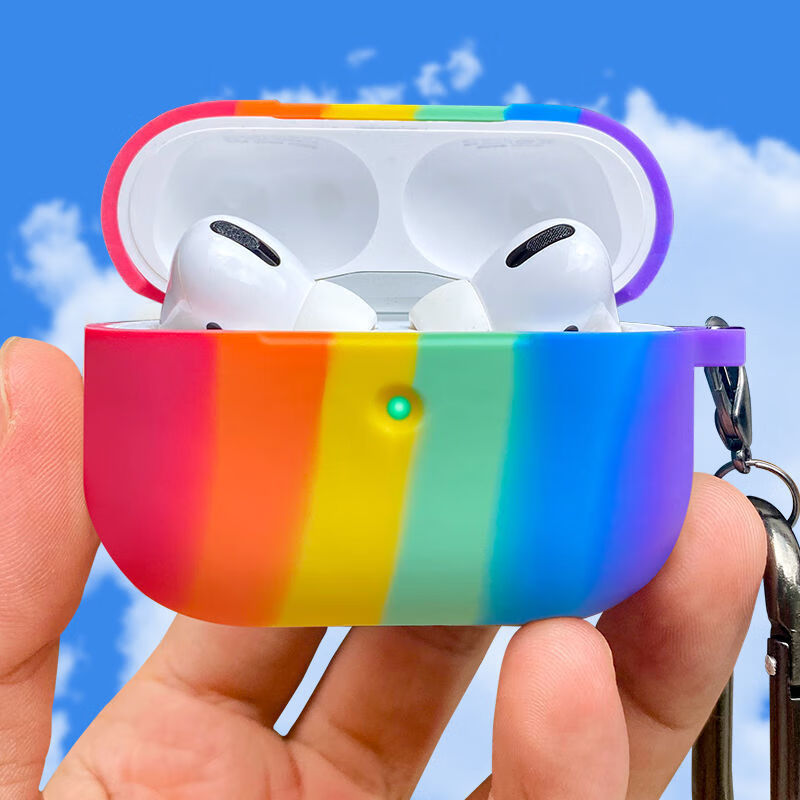 蘋果無線藍牙耳機保護殼二三代彩虹色金屬掛鉤airpods3代2021款保護套