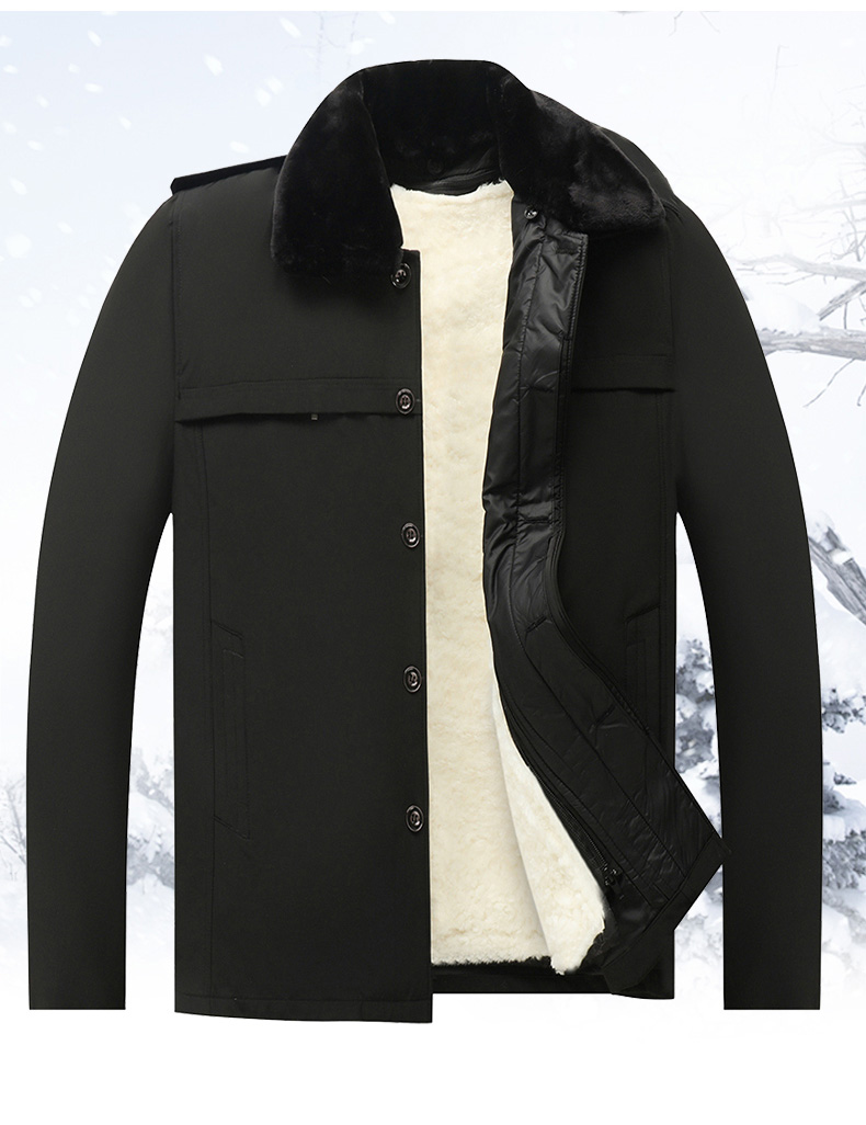 皮尔卡丹羊毛棉袄男皮毛一体羊皮棉衣加厚皮袄真羊毛外套中老年父