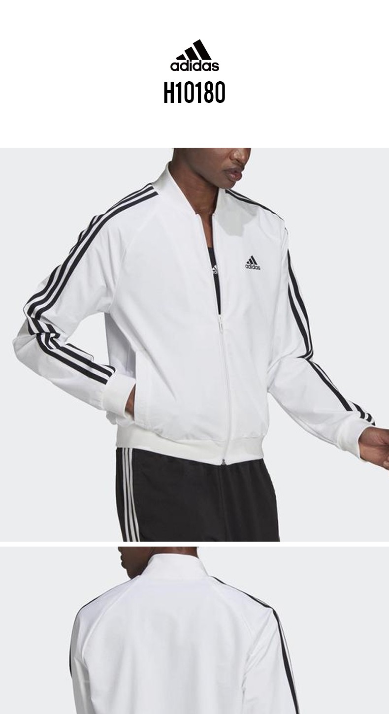 adidas阿达迪斯外套女2021秋季新款三条纹棒球服立领梭织透气训练运动