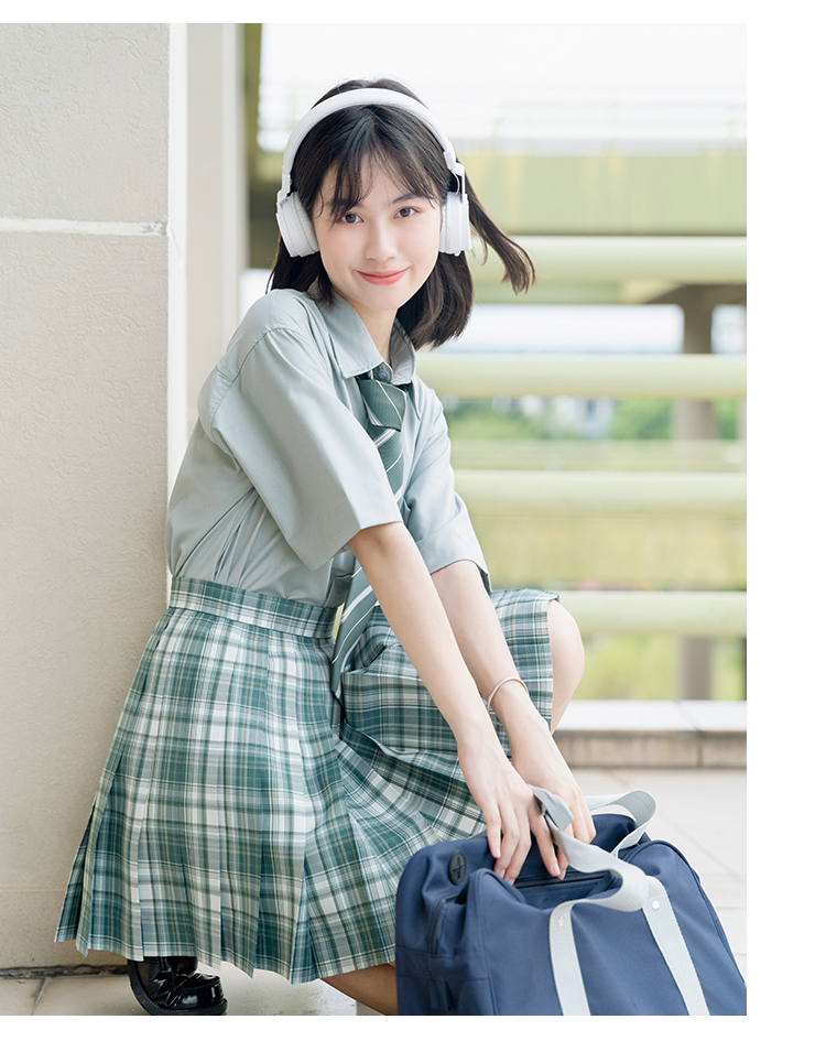 啦啦酱jk半山归藏原创jk制服裙格裙夏季绿格百褶裙大码半身裙半山深绿