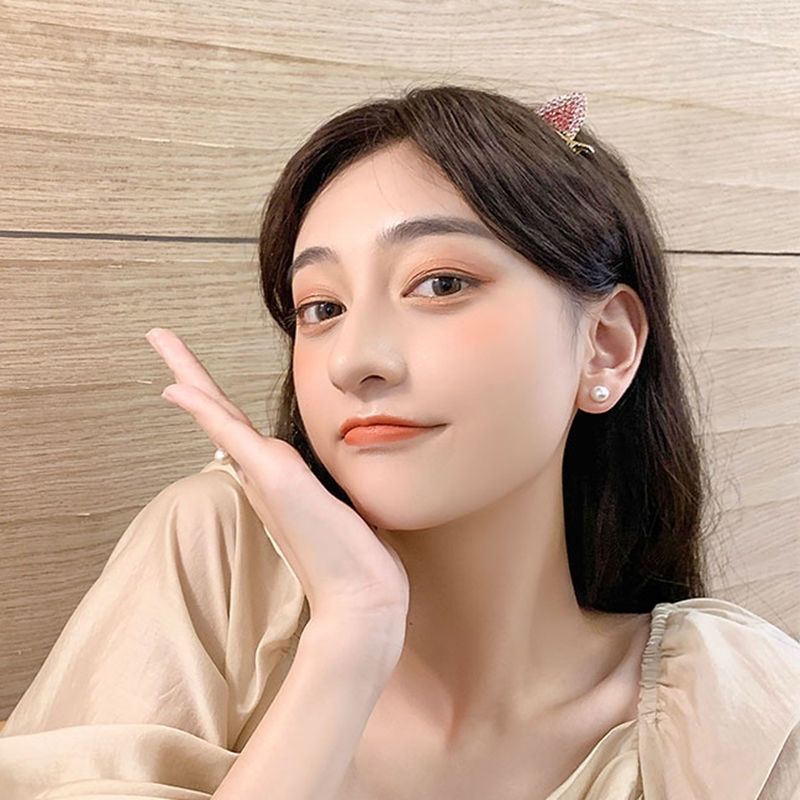 超萌水钻猫耳发夹甜美女学生水晶发卡日韩系头顶侧边夹鸭嘴一字夹五对