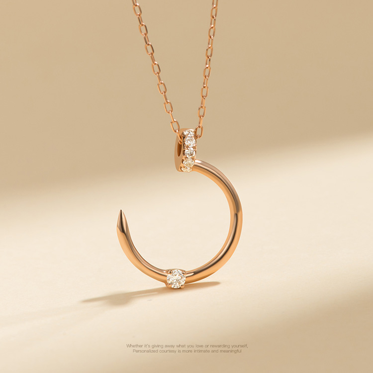 蔻罗亚轻奢珠宝钻石钉子项链女18k金玫瑰金锁骨链简约小众设计感吊坠