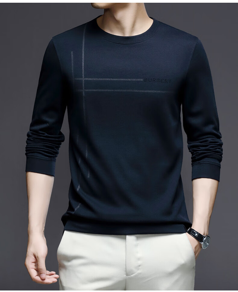 鄂尔多市产春秋季男士圆领休闲打底衫含羊毛男装上衣潮流纪朗鲨旗舰