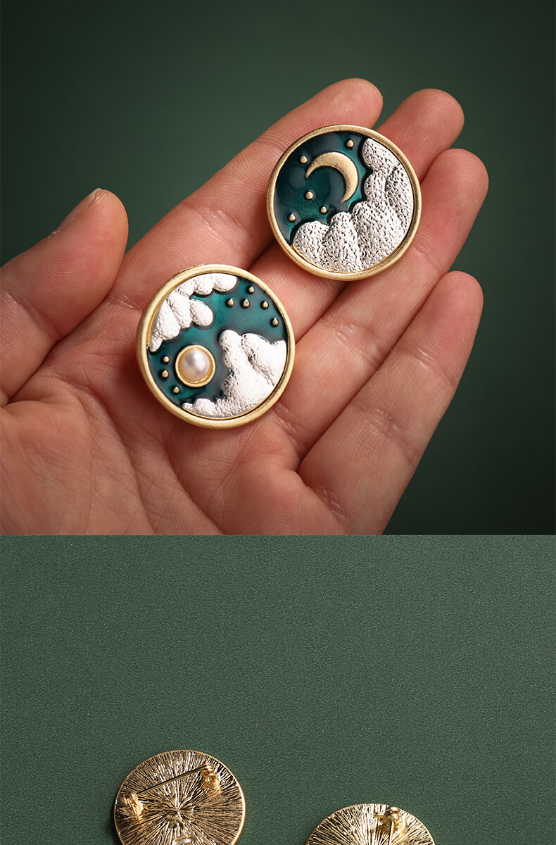 复古胸针情侣一对日月宫廷徽章胸章西装大衣包包配饰男女别针扣69moon