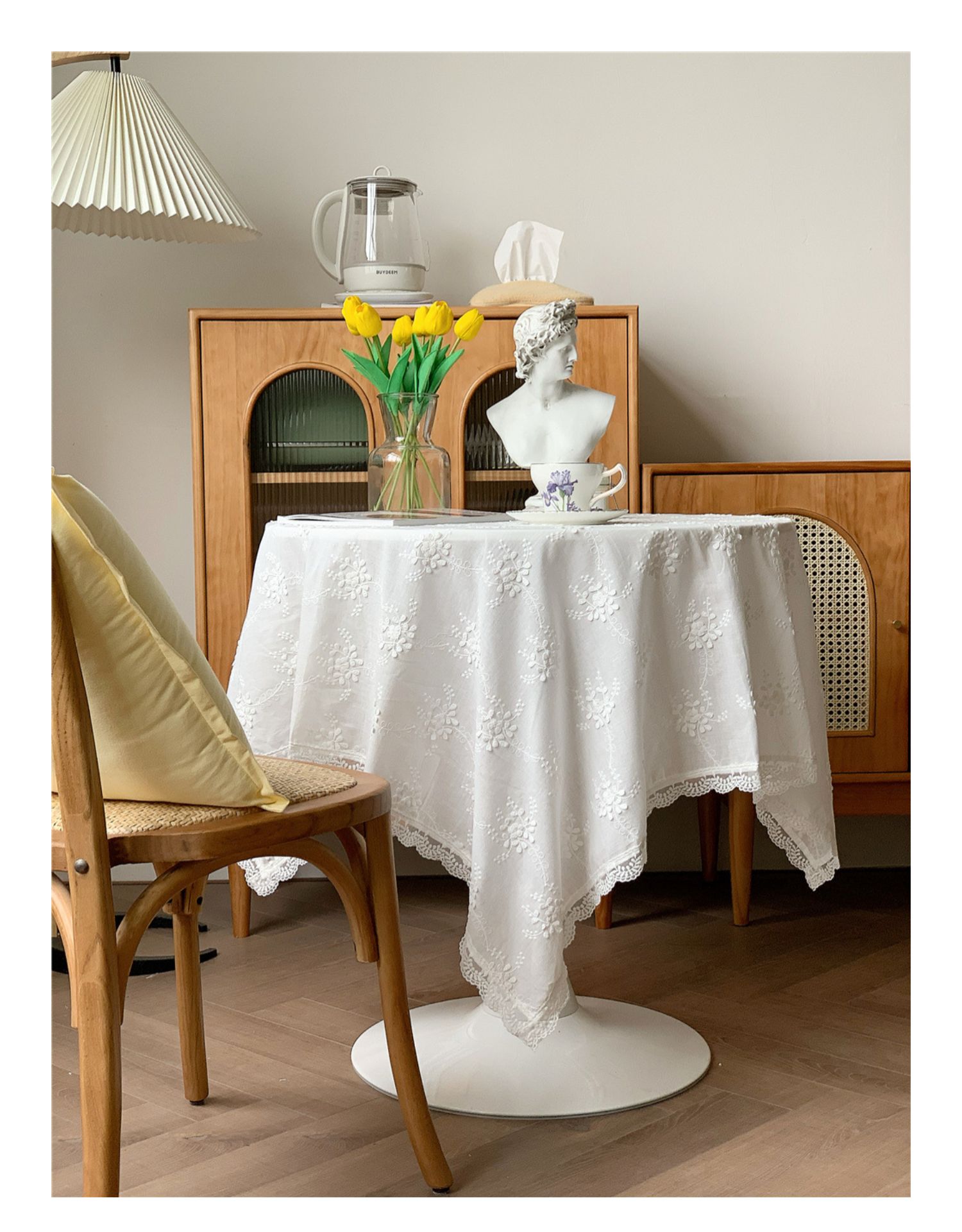 法式轻奢田园白色蕾丝桌布ins风圆桌盖布高级感北欧台布书桌茶几白色