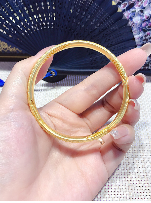 妙灵阁 古法黄金手镯扁款鱼尾纹路999足金镯子女妈妈款花丝工艺古法