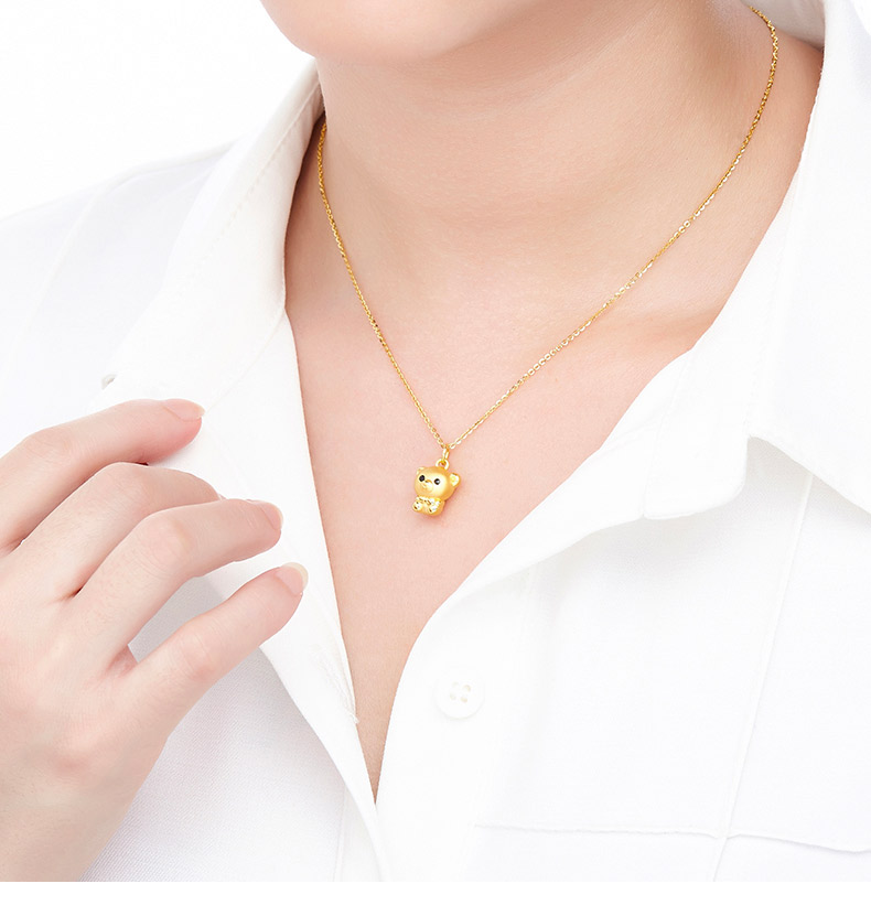 周百福足金硬金吊坠3d硬金小熊约146g