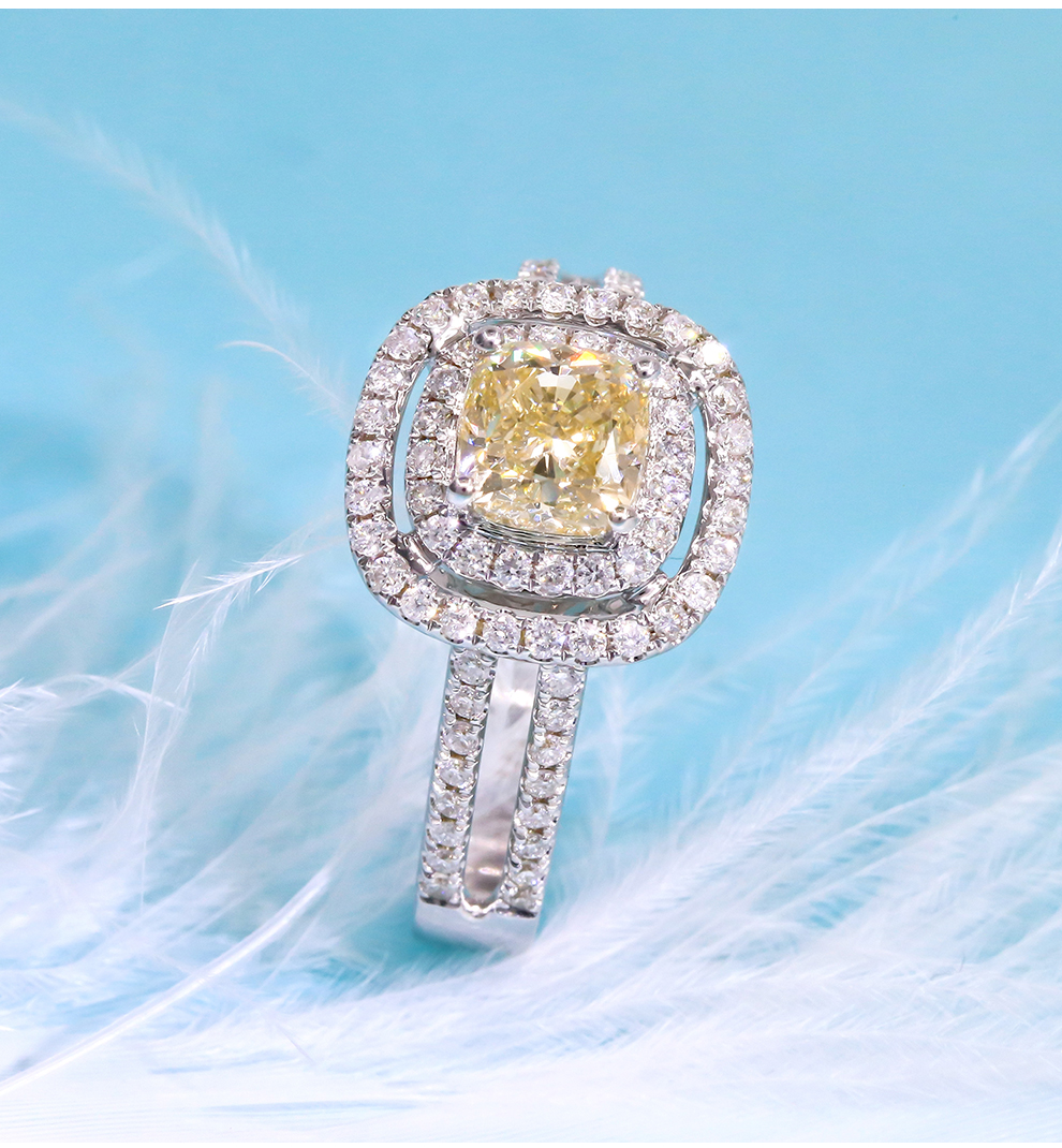 施福源黄钻戒指白18k金豪华围镶钻戒1克拉女奢华裸钻定制群镶纪念日