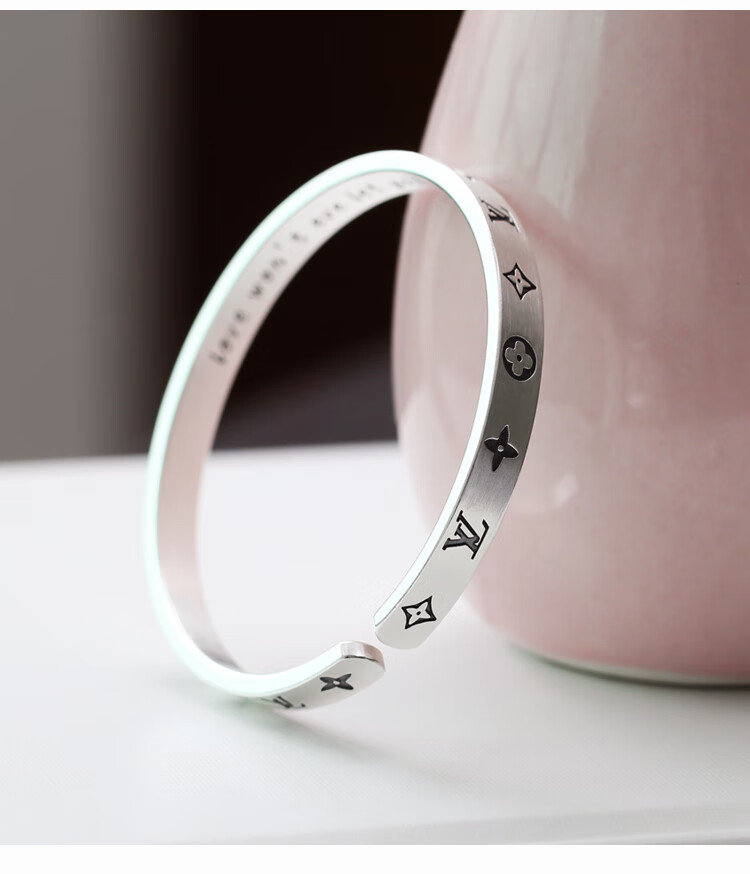 足银手镯男女手链七夕情人节送女友礼物定制刻字情侣手镯一对永恒的爱