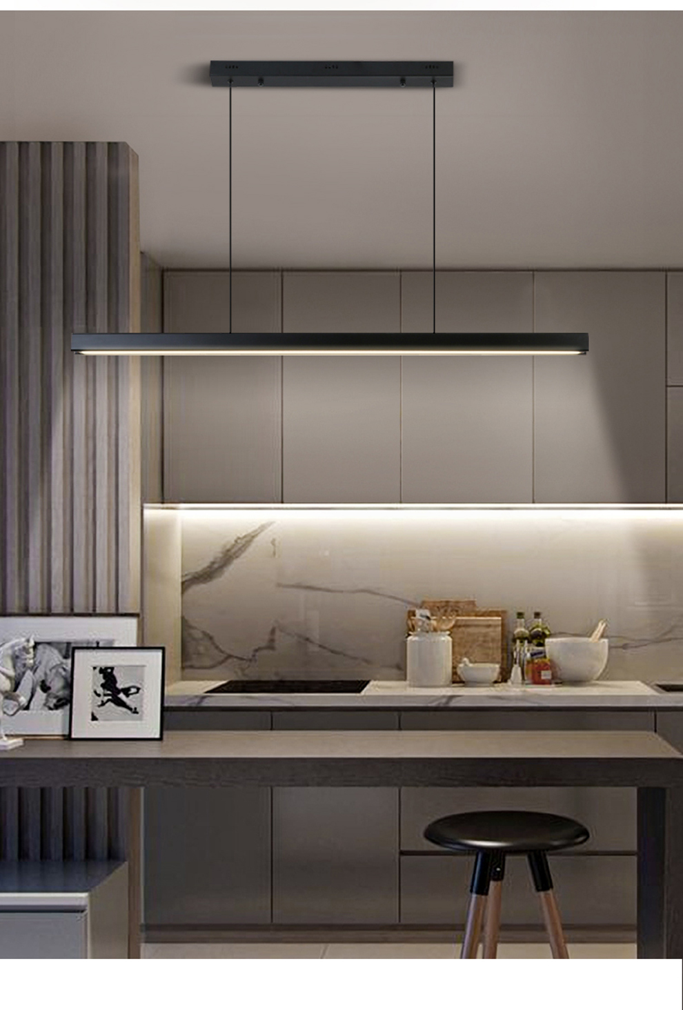 餐厅吊灯现代简约灯具极简轻奢无主灯一字长条灯北欧吧台饭厅吊灯黑色