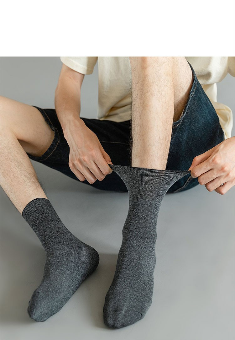 松口袜子男士薄袜松口老年袜子男老人大码加肥袜无松紧宽松宽口深灰5