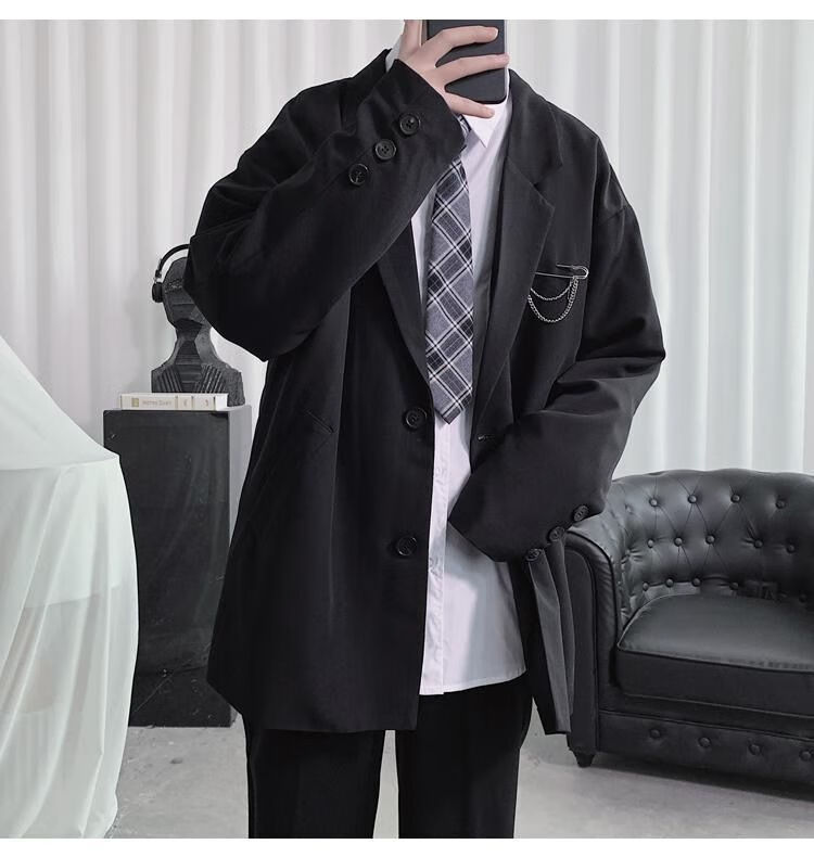 索牧梵dk制服jk炸街小西装外套男学生运动风春秋款情侣黑暗系 棕色