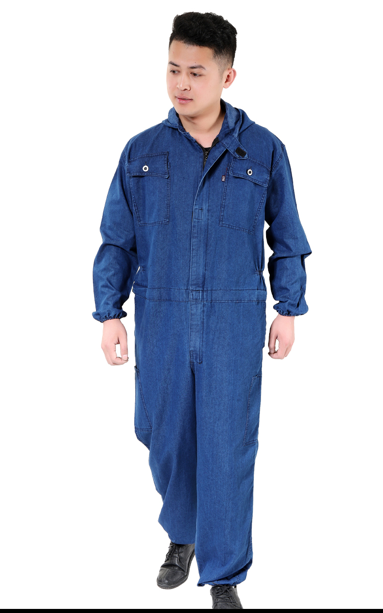支持国产凯伦欧格夏季薄款牛仔连体衣工作服套装男棉耐磨工装汽修