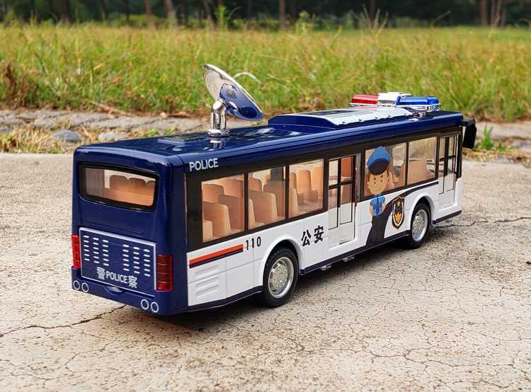 巴士公交车 合金声光仿真警车公安车玩具 开门大巴公共汽车模型 男孩
