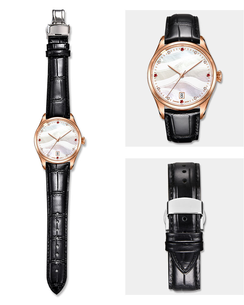 适用borel依波路祖尔斯蝴蝶花典雅表带依波路表带 绿色真皮表带 银色