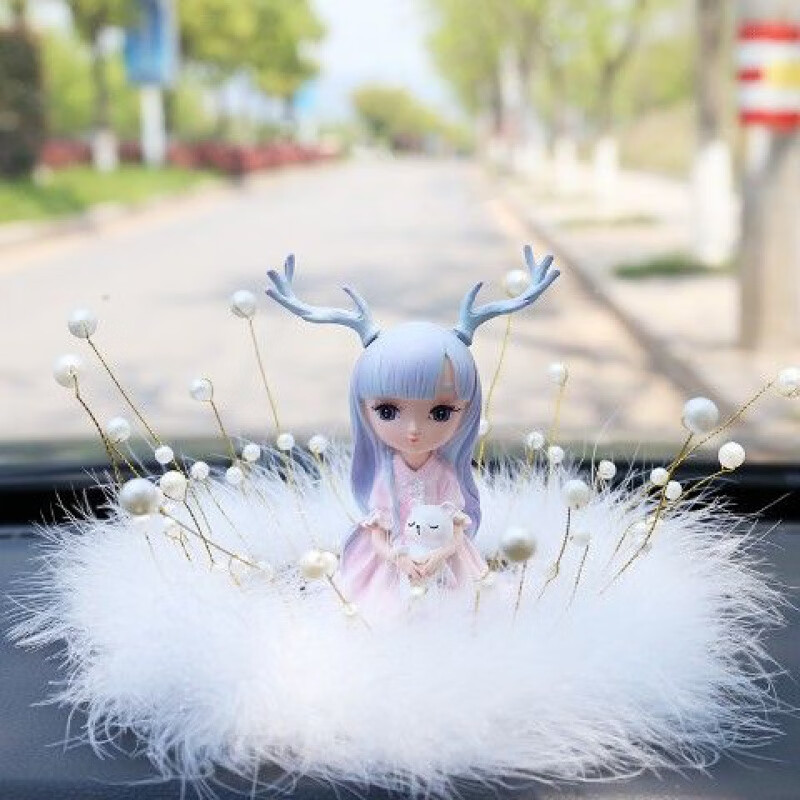 汽车摆件少女鹿清新皇冠珍珠羽毛垫网红女生装饰品朋友闺蜜礼物 少女
