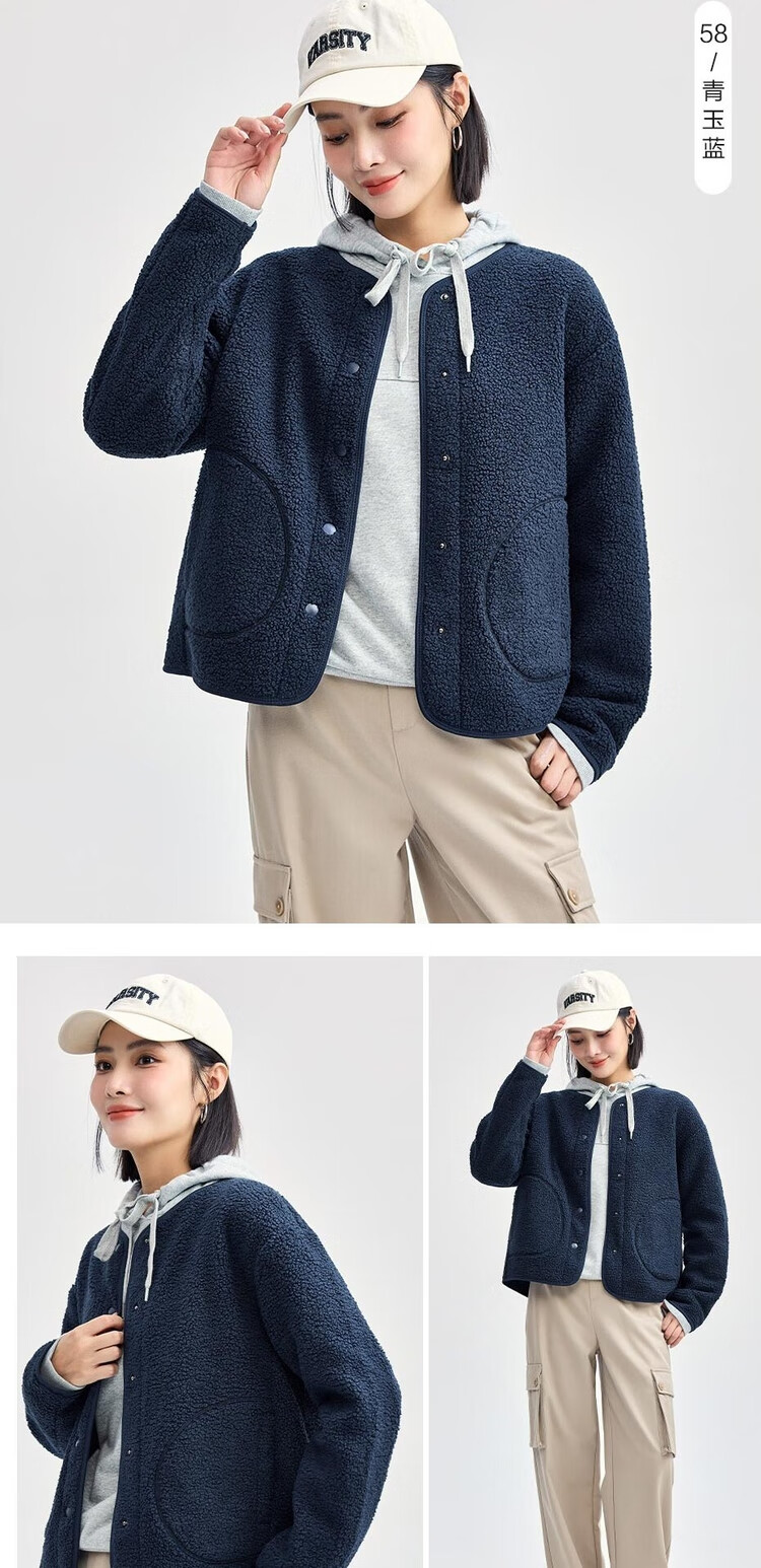 Giordano Women's Teddy Fleece Warm Fashionable Crew Neck Loose Cardigan Jacket 05372859 13