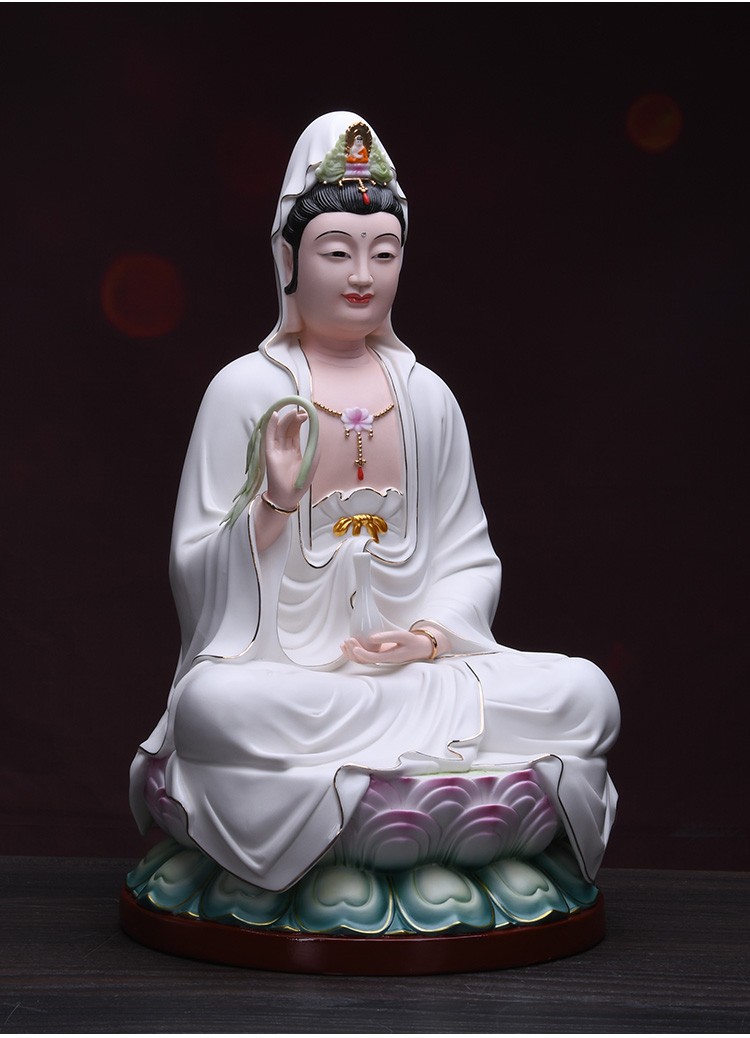 许师傅 德化陶瓷南海观音菩萨佛像客厅家用供奉观音菩萨摆件微笑观世