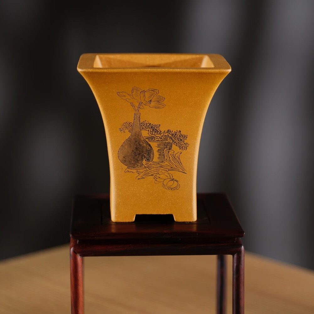 精工刻绘原矿降坡泥微型小号名家唯珍传统圆口精品紫砂盆景盆 款式