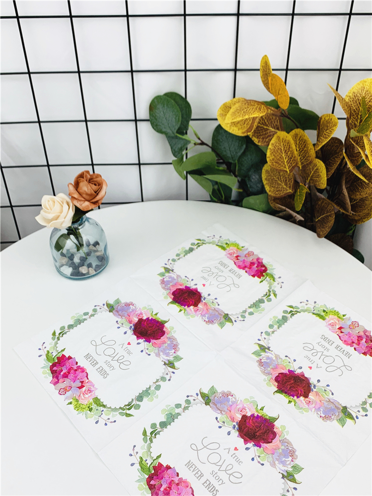 久洁清新花朵印花餐巾纸酒店餐厅口布婚宴装饰纸巾餐垫家用餐巾20张装