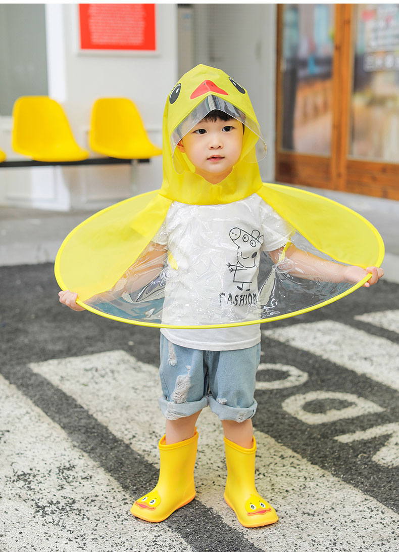 岁宝宝雨披飞碟斗篷式小朋友穿的 小黄鸭雨衣雨鞋套装(雨鞋联系客服备