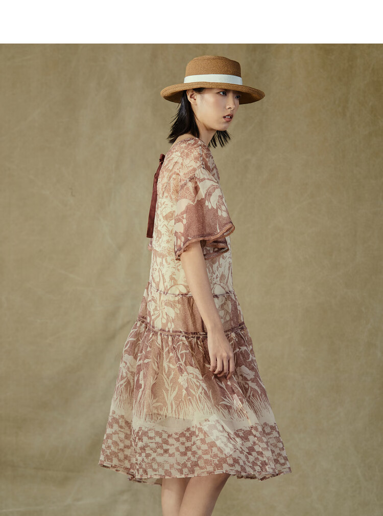 donoratico达衣岩2021年新款夏季v领短袖舒适轻奢连衣裙朝暮红s