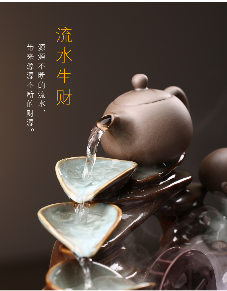 招财风水轮喷泉流水摆件办公室桌面循环流水生财转运鱼缸开业礼品财源