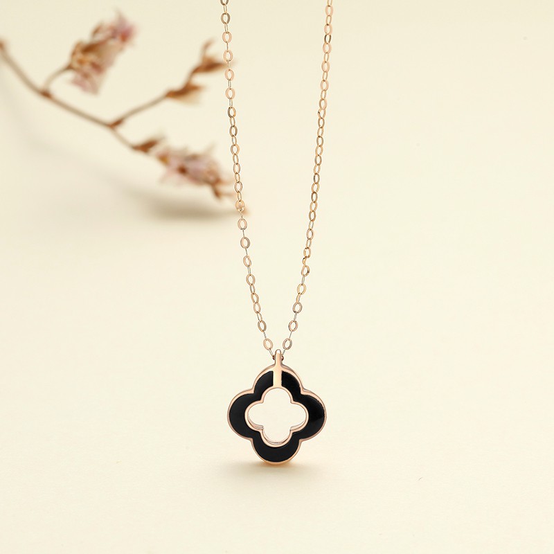 潮宏基 告白四叶草 18k金项链女士玫瑰金吊坠彩金项链au750金链子锁骨