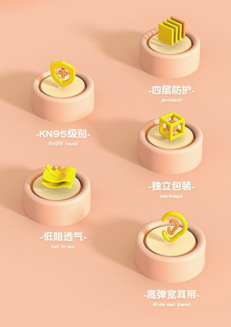 菲脂美妆工具 儿童口独立包装3-12岁一次4立体透气男女学生 混装儿童 100个
