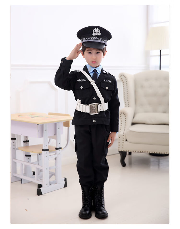 夏季儿童小警察服男女童装套装军装警官衣服纯棉短袖小交警演出服